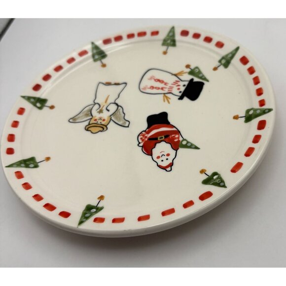 Bath & Body Works Christmas Candle Plate Set of 2 Snowman Santa Angel Vintage - Picture 6 of 7